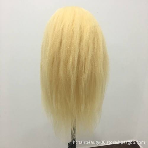 613 Blonde Kinky Straight Remy Human Hair Wig Full Transparent Lace Wigs 613 Blonde 8"-26 Long 150% Density Hair Wigs